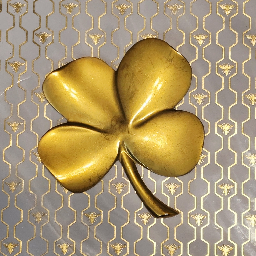 Vintage Gerity 4 Leaf Clover w/Quote Lucky Charm Paperweight 24K Gold Plated